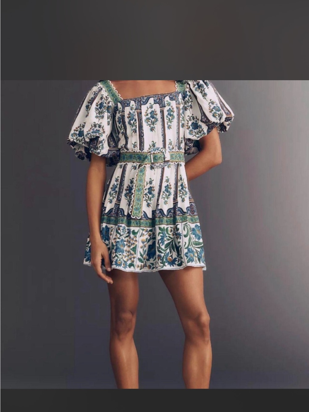 Farm Rio white and blue print dress